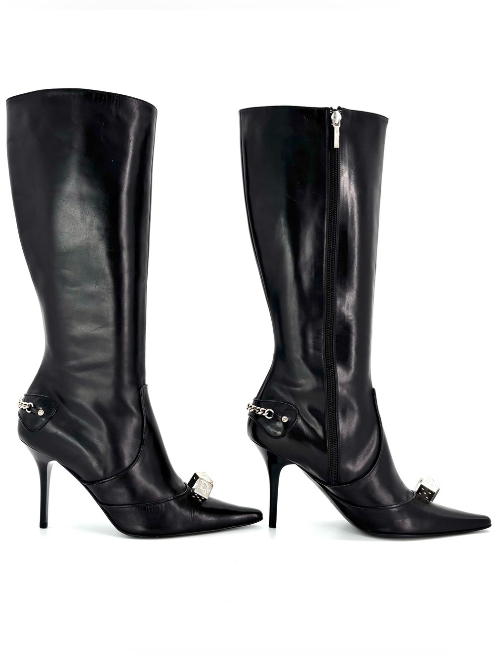 Dior Vintage John Galliano Gambler Dice Pointed Toe Knee High Boots 40 - Picture 5 of 10